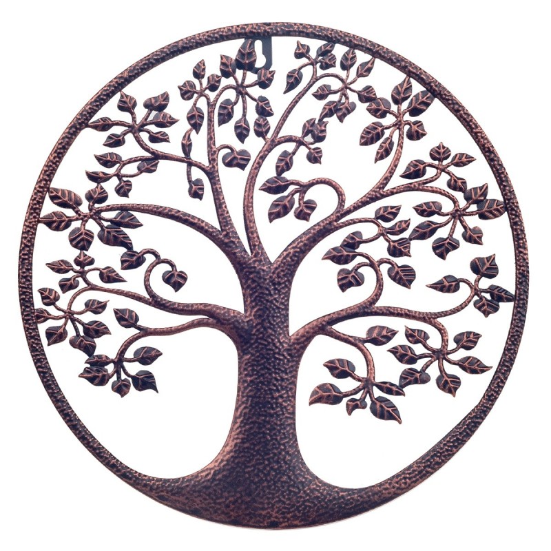 ORIGEN  ornement d'arbre de vie rond en métal gris, décoration d'intérieur, 30x30x1cm