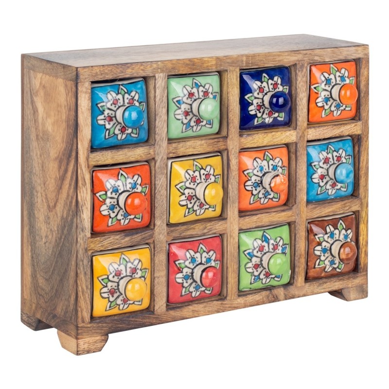 ORIGIN Home Decor Étagère à épices 12 tiroirs Boîtes et boîtes à bijoux | Étagère à Épices Rectangulaire Marron - 23x30x11cm