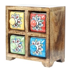 ORIGIN Home Decor Étagère à épices 4 tiroirs Boîtes et boîtes à bijoux | Étagère à Épices Carrée Marron - 16x16x11cm