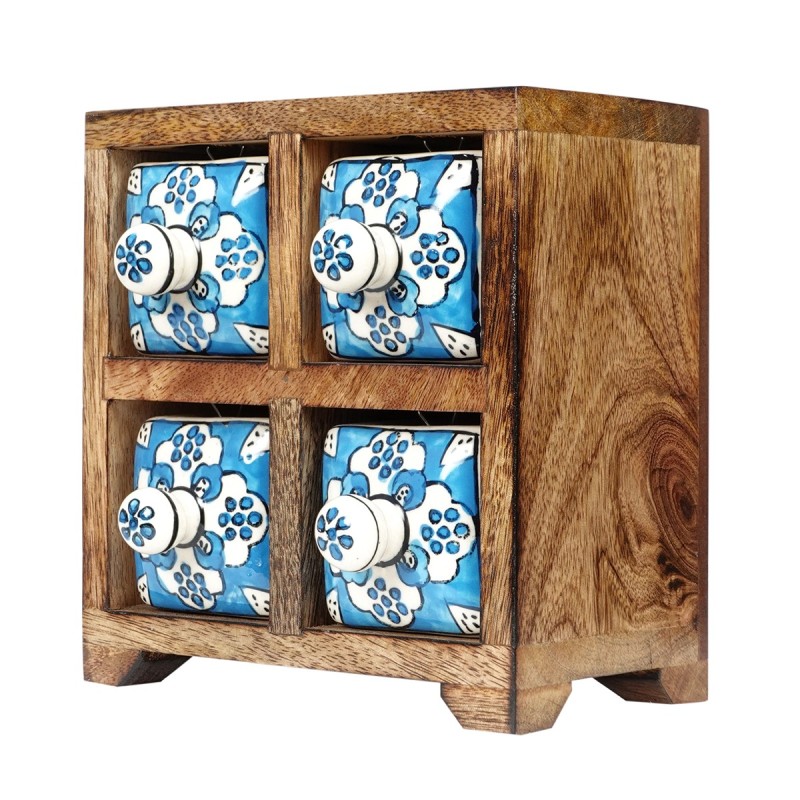 ORIGIN Home Decor Étagère à épices 4 tiroirs Boîtes et boîtes à bijoux | Étagère à Épices Carrée Marron - 16x16x11cm